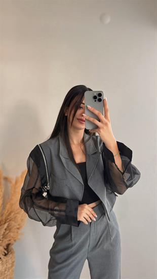 Gretchen Siyah Tül Detaylı Antrasit Takım