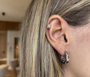 GümüşTasarım Halka Zirkon Taşlı  Küpe  