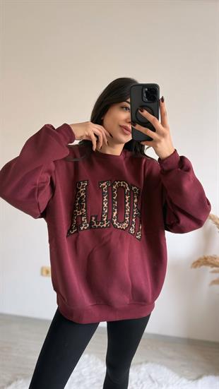 Hola Lüx Kalite 3 İplik Tam Pamuklu Sweatshirt Bordo