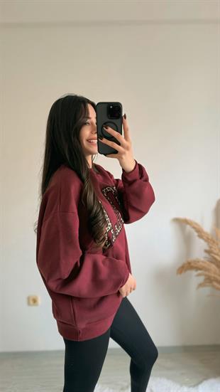 Hola Lüx Kalite 3 İplik Tam Pamuklu Sweatshirt Bordo