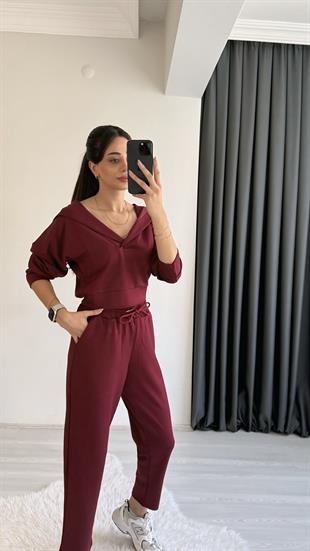 Jasper Oys Modal Kumaş Kapşonlu Takım Bordo