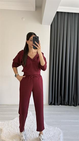 Jasper Oys Modal Kumaş Kapşonlu Takım Bordo