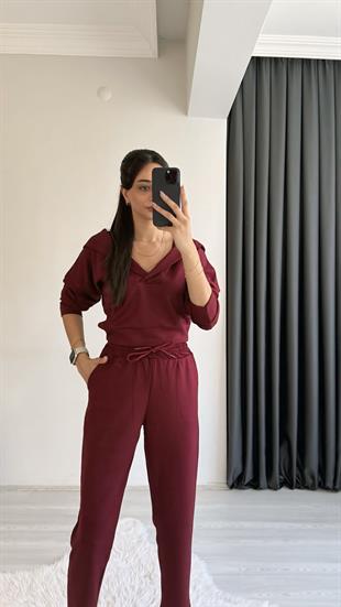 Jasper Oys Modal Kumaş Kapşonlu Takım Bordo