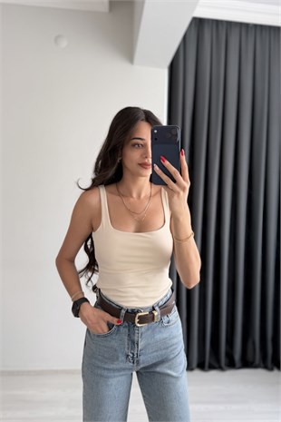 Jova Askılı Zıbın Bej Bodysuit