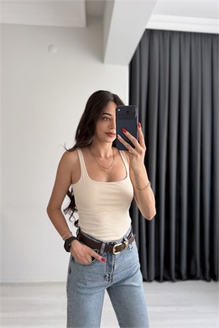 Jova Askılı Zıbın Bej Bodysuit