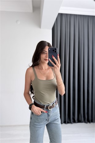 Jova Askılı Zıbın Haki Bodysuit