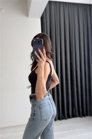 Jova Askılı Zıbın Siyah Bodysuit