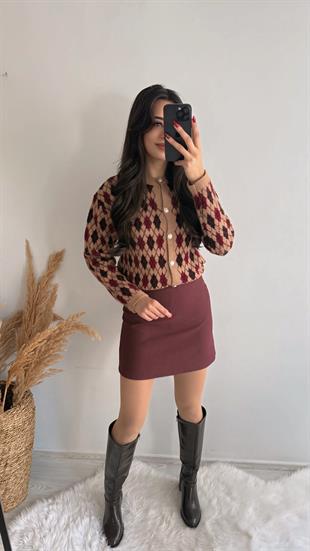 Kaylea Lüx Kalite Bordo Etek 