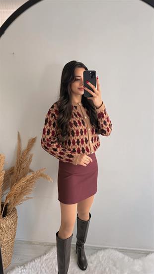 Kaylea Lüx Kalite Bordo Etek 