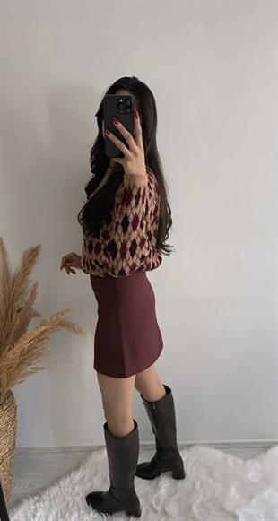 Kaylea Lüx Kalite Bordo Etek 