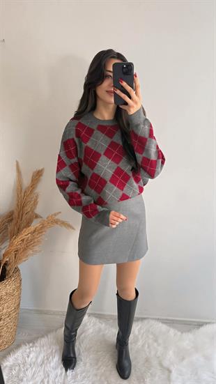 Kaylea Lüx Kalite Gri Etek 