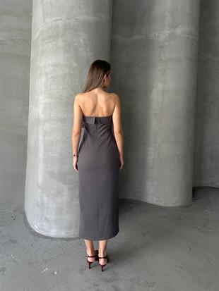 Keten Kumaş Kemerli Palazzo Pantalon Füme