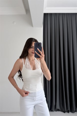Kindy Beyaz Dantel Detaylı Bodysuit