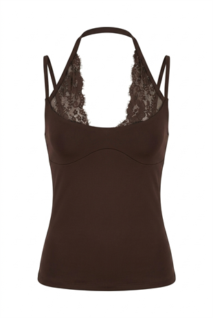 Kindy Kahverengi Dantel Detaylı Bodysuit