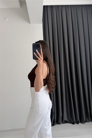 Kindy Kahverengi Dantel Detaylı Bodysuit