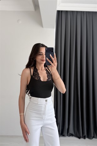 Kindy Siyah Dantel Detaylı Bodysuit