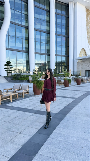 Kitya Bordo Kemer Detaylı Elbise