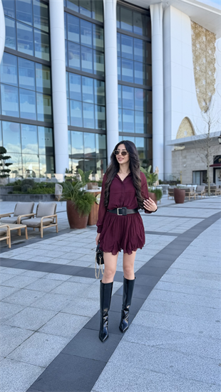 Kitya Bordo Kemer Detaylı Elbise
