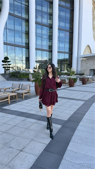 Kitya Bordo Kemer Detaylı Elbise