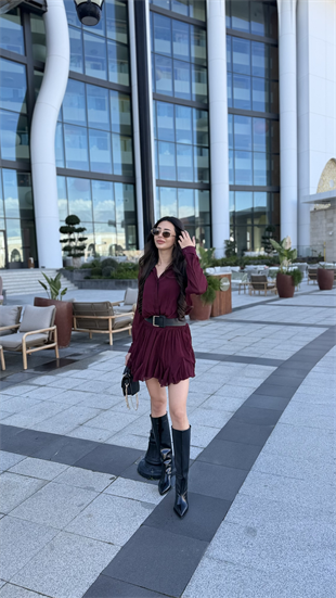 Kitya Bordo Kemer Detaylı Elbise