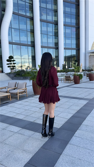 Kitya Bordo Kemer Detaylı Elbise