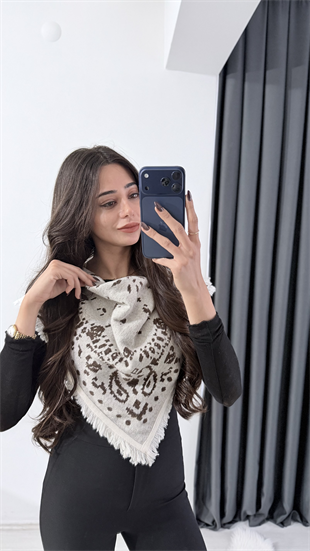 Kutjen Mini Desenli Şal Bej Kahve 