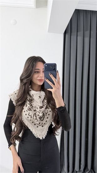 Kutjen Mini Desenli Şal Bej Kahve 
