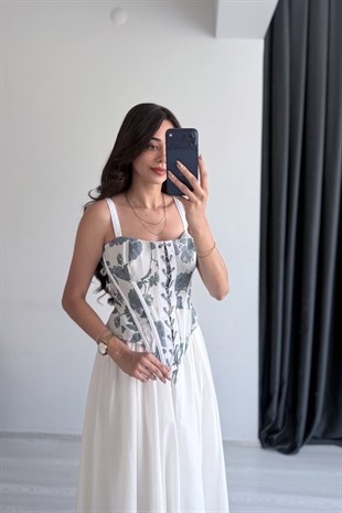 Labella Çiçekli Beyaz Askılı Korse 