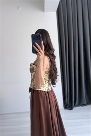 Labella Çiçekli Kahve Askılı Korse 