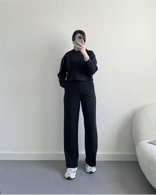 Lacivert Modal Kapişonlu Sweatshirt ve Pantalon Takım 