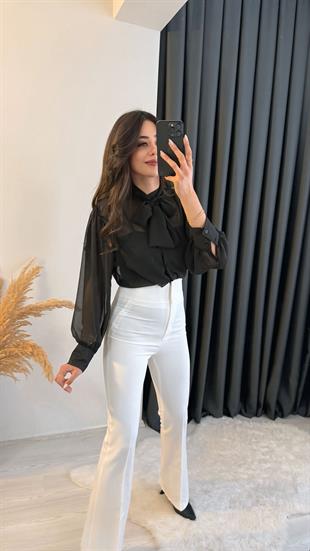 Ladies Ultra Yüksek Bel Beyaz İspanyol Pantolon