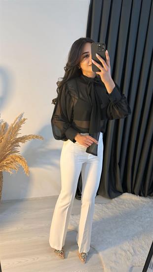 Ladies Ultra Yüksek Bel Beyaz İspanyol Pantolon