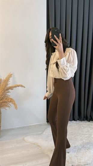 Ladies Ultra Yüksek Bel Kahve İspanyol Pantolon