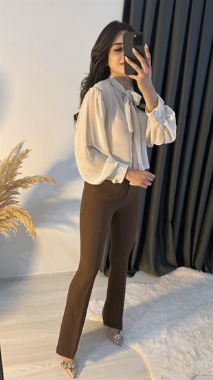 Ladies Ultra Yüksek Bel Kahve İspanyol Pantolon