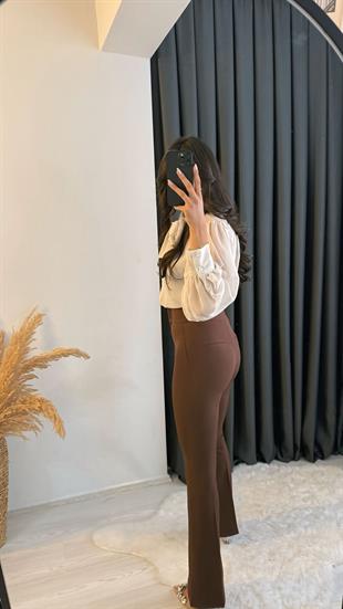 Ladies Ultra Yüksek Bel Kahve İspanyol Pantolon
