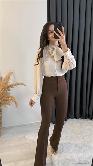 Ladies Ultra Yüksek Bel Kahve İspanyol Pantolon