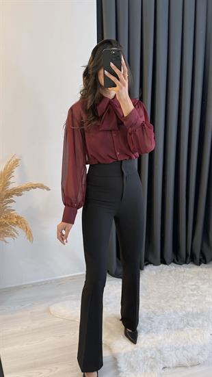 Ladies Ultra Yüksek Bel Siyah İspanyol Pantolon