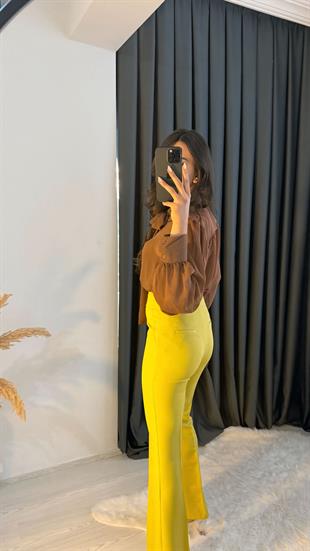 Ladies Ultra Yüksek Bel Yağ Yeşili İspanyol Pantolon