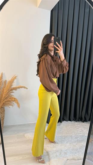 Ladies Ultra Yüksek Bel Yağ Yeşili İspanyol Pantolon