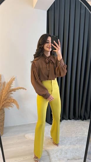 Ladies Ultra Yüksek Bel Yağ Yeşili İspanyol Pantolon