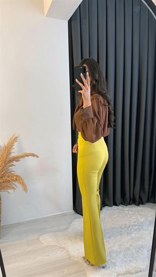 Ladies Ultra Yüksek Bel Yağ Yeşili İspanyol Pantolon