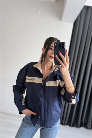 Lare Şerit Detaylı Marka Model Ceket Lacivert