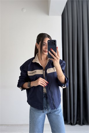 Lare Şerit Detaylı Marka Model Ceket Lacivert