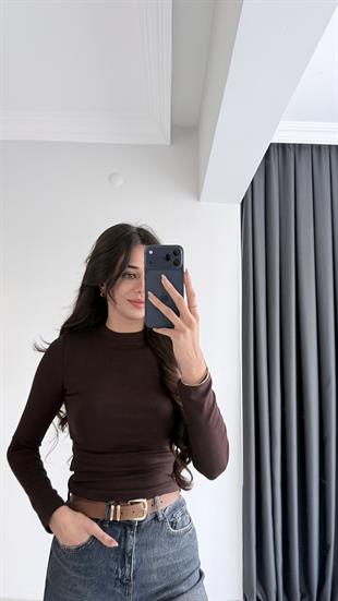 Lauron Masi Tam Pamuklu Soft Touch Likralı Basic Body Acı Kahve