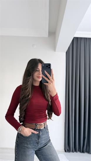 Lauron Masi Tam Pamuklu Soft Touch Likralı Basic Body Bordo