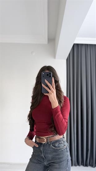 Lauron Masi Tam Pamuklu Soft Touch Likralı Basic Body Bordo