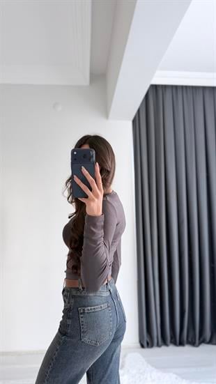Lauron Masi Tam Pamuklu Soft Touch Likralı Basic Body Füme