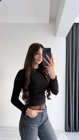 Lauron Masi Tam Pamuklu Soft Touch Likralı Basic Body Siyah