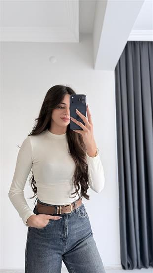 Lauron Masi Tam Pamuklu Soft Touch Likralı Basic Body Beyaz