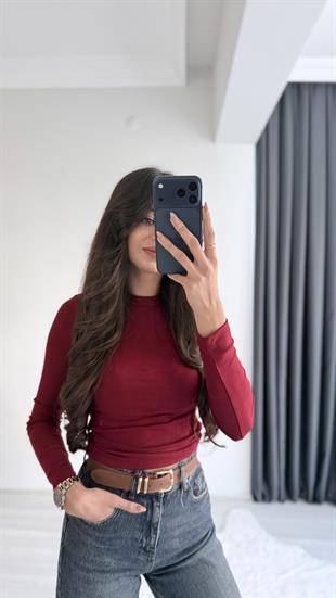 Lauron Masi Tam Pamuklu Soft Touch Likralı Basic Body Bordo